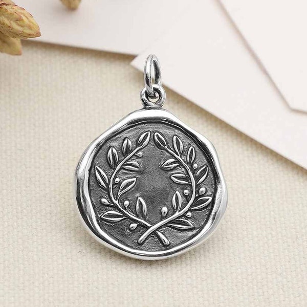 Sterling Silver Laurel Wreath Wax Seal Charm.  Sterling Charms Only. Sterling Symbol Charm. Gift Charm