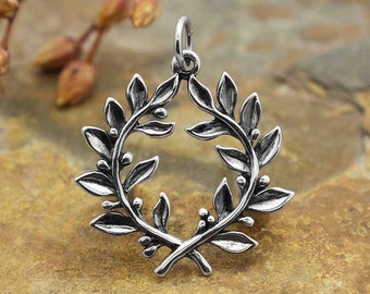 Laurel Wreath Pendant in Sterling Silver. Sterling Charms Only. Sterling Symbol Charm. Laurel Wreath Gift Charm