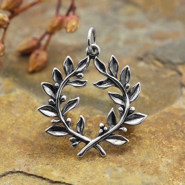 Laurel Wreath Pendant in Sterling Silver. Sterling Charms Only. Sterling Symbol Charm. Laurel Wreath Gift Charm