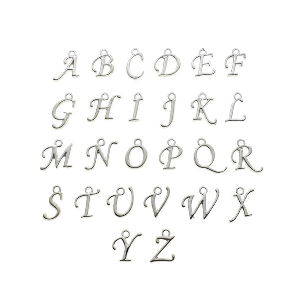 Script Zinc Alloy Initial Charms. Letter Charms. Hypoallergenic. DIY Charms. DIY. Bulk. Script.