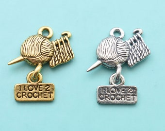 I Love to Crochet Pewter Charm: Yarn & Needle Charm