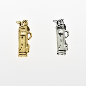 Golf clubs and ball charm in antique silver or gold pewter.  Golf gift. Golf jewelry.  Golf clubs.  Golf charm.