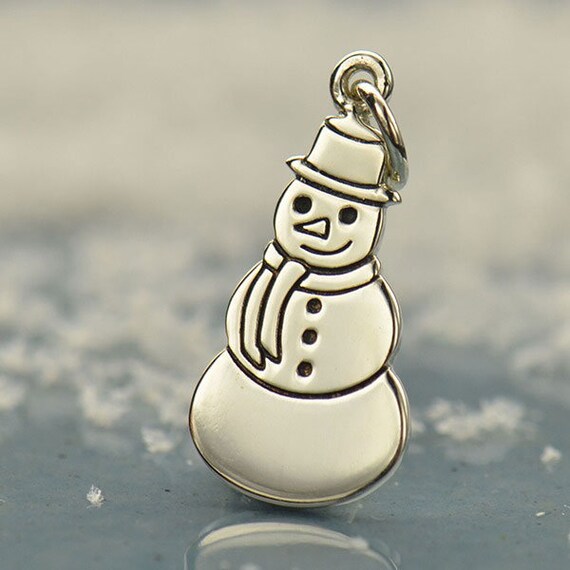 Snowman Charm White with Black Hat Sterling Silver Snowman Charm White with Black Hat Sterling Silver
