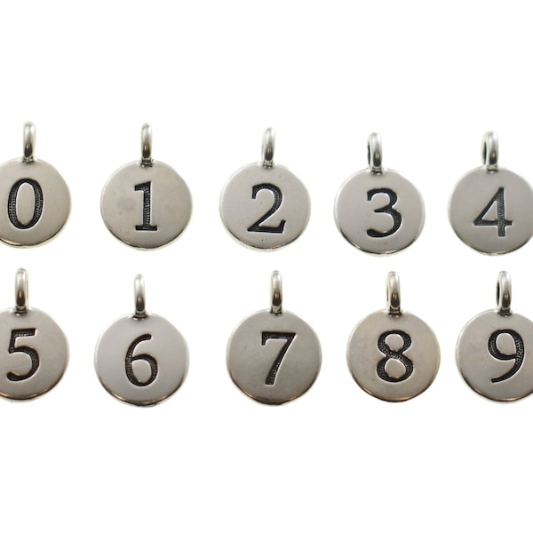 Tierracast Number Charms. Numbered Charms. Silver Plated Pewter. Tierracast Charms.