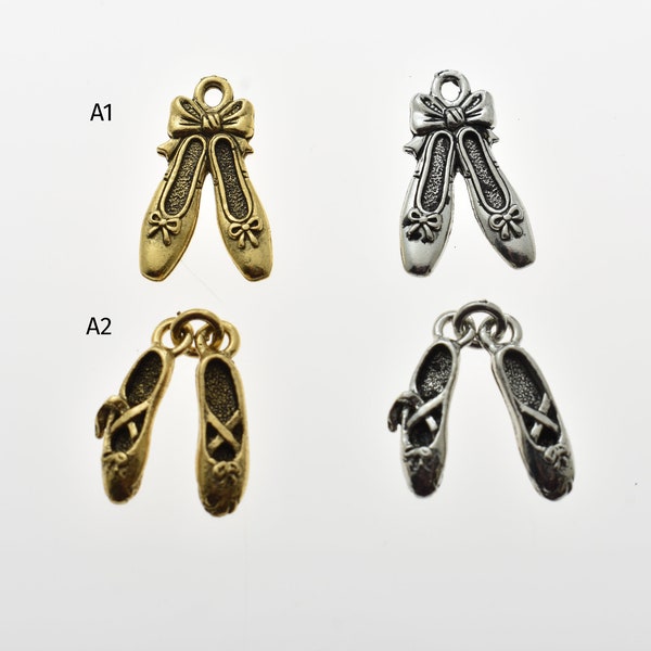 Ballet Slipper Charms in Antique Silver Pewter or 24 K Gold Plated Pewter.  DIY.  Jewelry Findings. Ballet charms.