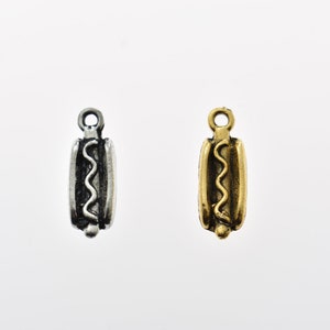 Pewter Hot Dog Charm: Antique Silver & Gold Foodie Gift