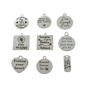 Inspirational Word Charms. Stainless Steel word charms. Word Charms. Charms.Bracelet Charms. Keychain Charms. Necklace charms.