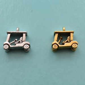 Three Dimensional Golf Cart charm in antique silver pewter. DIY. Jewelry Findings. Golfing. Golfer. Cart. Golf cart.