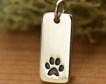 Paw Print Charm in Sterling Silver. Sterling Silver Charm. Charms Only. Sterling Rectangle Paw Print Charm