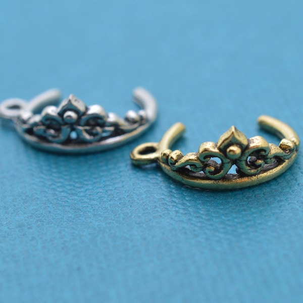 Tiara Charm in Antique Silver Pewter or 24 Karat Gold Plated Pewter. DIY Jewelry.  Jewelry Findings.  Crown charm.