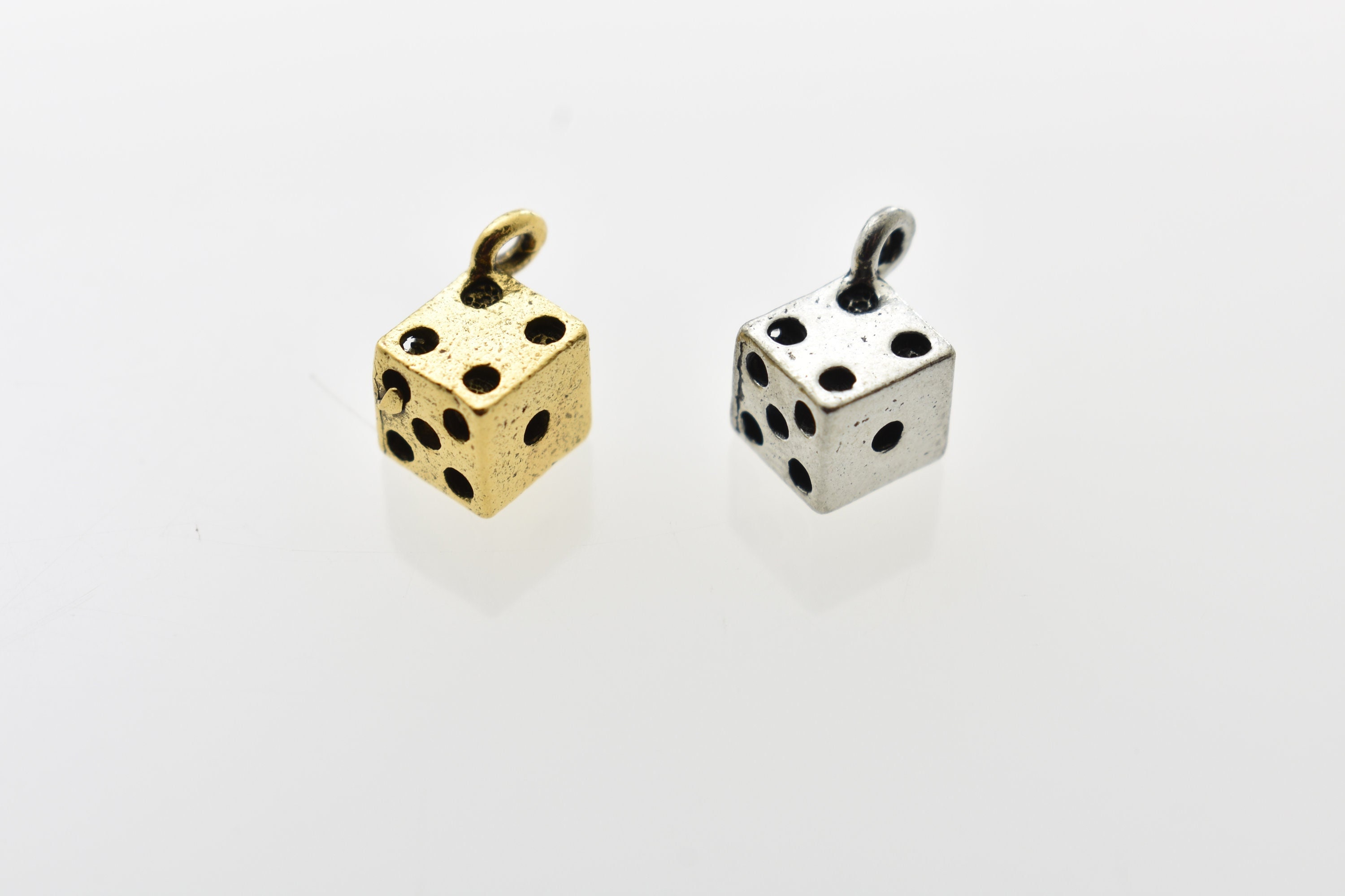 Dice Charm in Antique Gold Plated or Silver Pewter. Dice 