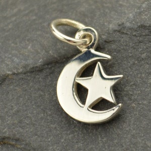 Sterling Silver Moon Charm With Star. Halloween Charm. Sterling Silver Charm. Moon Pendant.