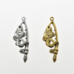 thumbnail image 2 of Sterling Silver Fisherman Fishing Pole Charm With Fish Dangle – 925 Silver – Unbranded 2 of 4