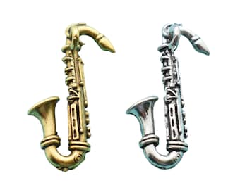 Charm de saxofón: peltre dorado o plateado, regalo para músico (27 mm)