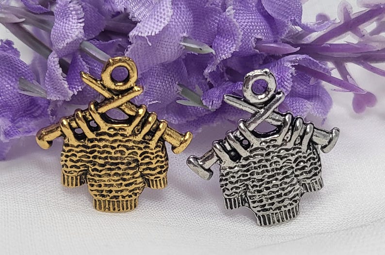 Knitting Sweater Pewter Charm: Gold or Silver Plated image 1