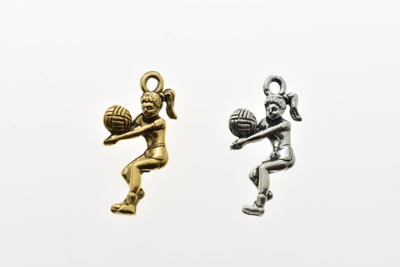 Girl Volleyball Player Charm Sterling Silver, Made in the USA Girl Volleyball Player Charm Sterling Silver, Made in the USA