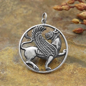 Ancient Persian Winged Lion Pendant in Sterling Silver. Sterling Silver Charm. Charms Only. Winged Lion Charm