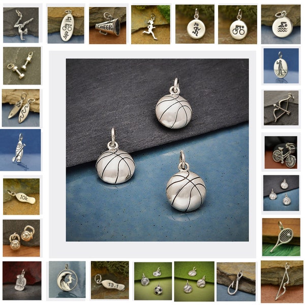 Sports Charms in sterling silver. Bulk Sports Charms. Sterling silver charms.