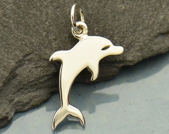 Flat Plate Dolphin Charm in Sterling Silver. Sterling Silver Charm. Charms Only. Dolphin Fish Charm