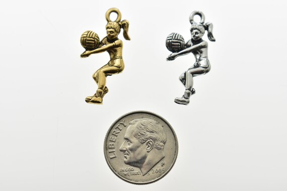 Girl Volleyball Player Charm Sterling Silver, Made in the USA Girl Volleyball Player Charm Sterling Silver, Made in the USA