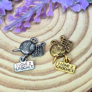 I Love to Crochet Pewter Charm: Yarn & Needle Charm