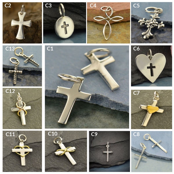 Cross Charms in sterling silver. Sterling silver charms. Religious charms.  Sterling charms in bulk.