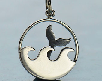 Whale Tail and Ocean Waves Charm in Sterling Silver. Sterling Silver Charm. Charms Only. Ocean Charm