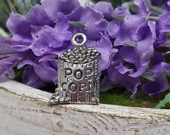 Realistic Antique Pewter Popcorn Charm: 16mm x 11mm