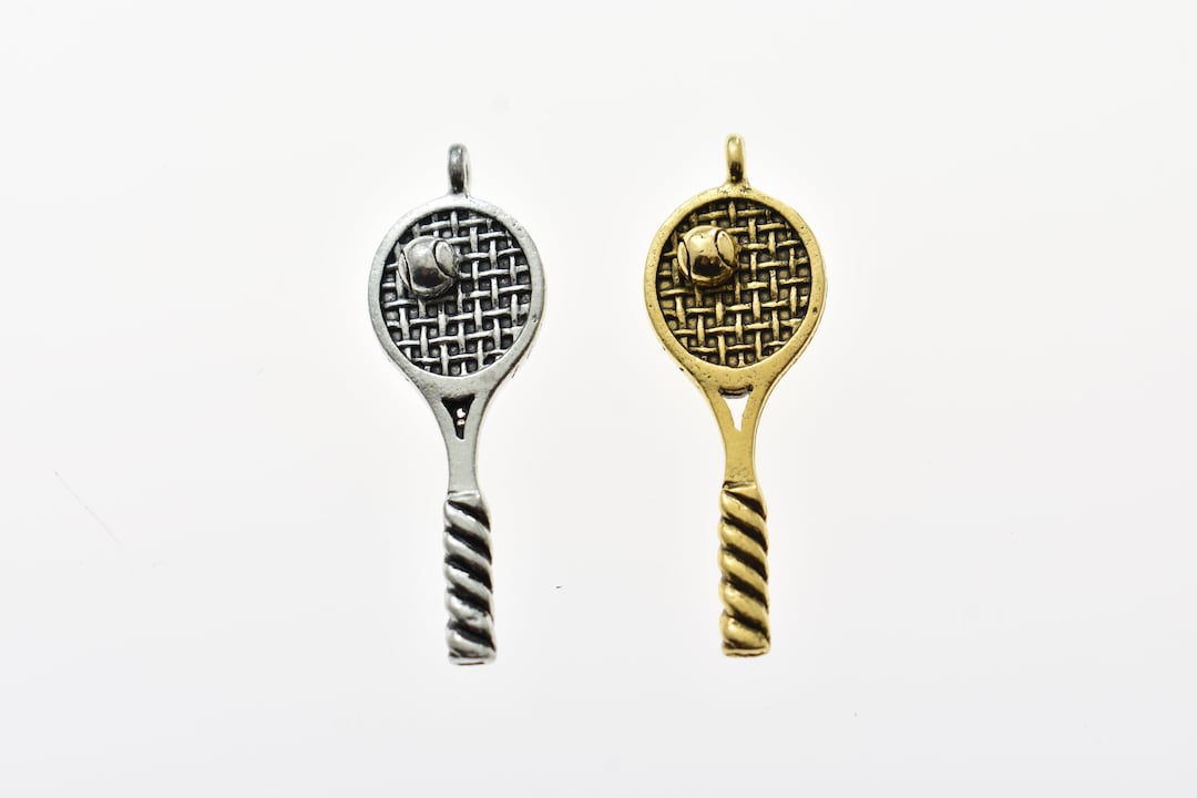 Tennis Racquet Charm in Antique Silver or Gold Plated Pewter. Etsy