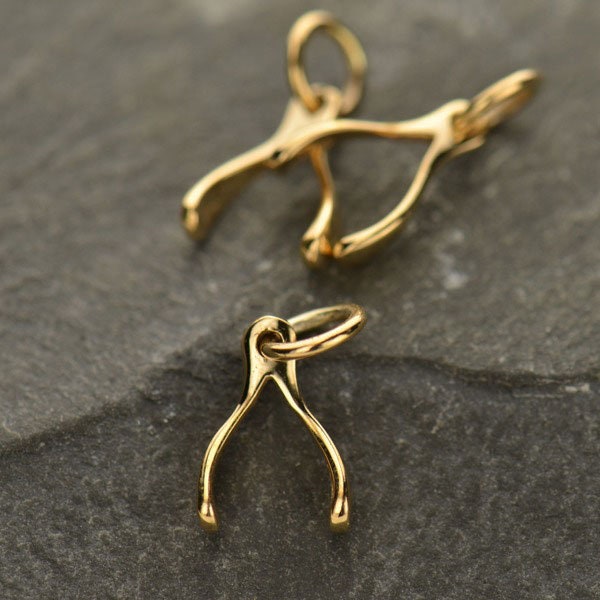 Small Wishbone Bronze Jewelry Charm. Natural Bronze Charm. Charms Only. Wishbone Charm