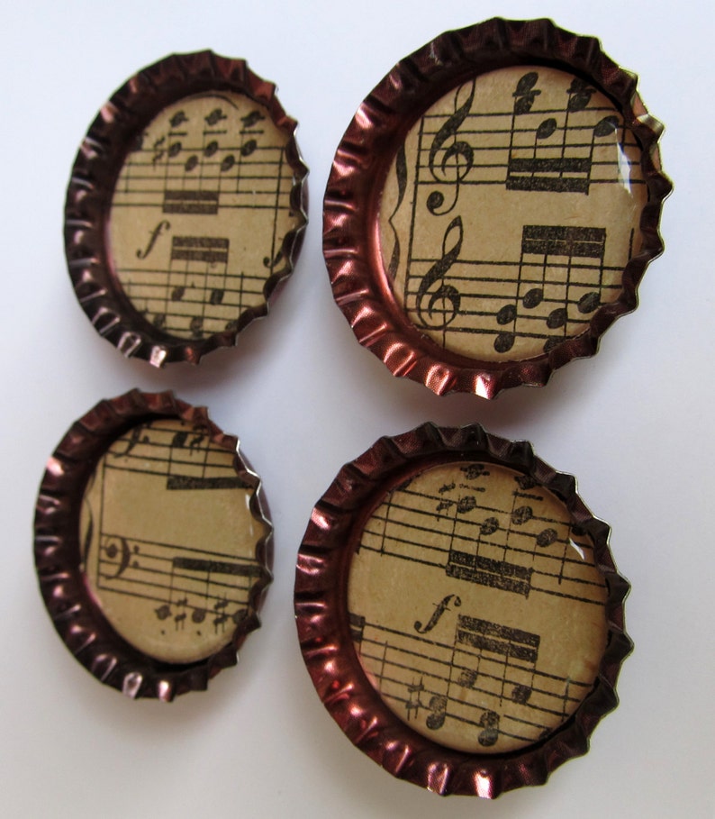 Vintage Sheet Music Bottlecap Magnet Set