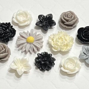 Flower Push Pins or Magnets Set in Black, White & Grey image 5