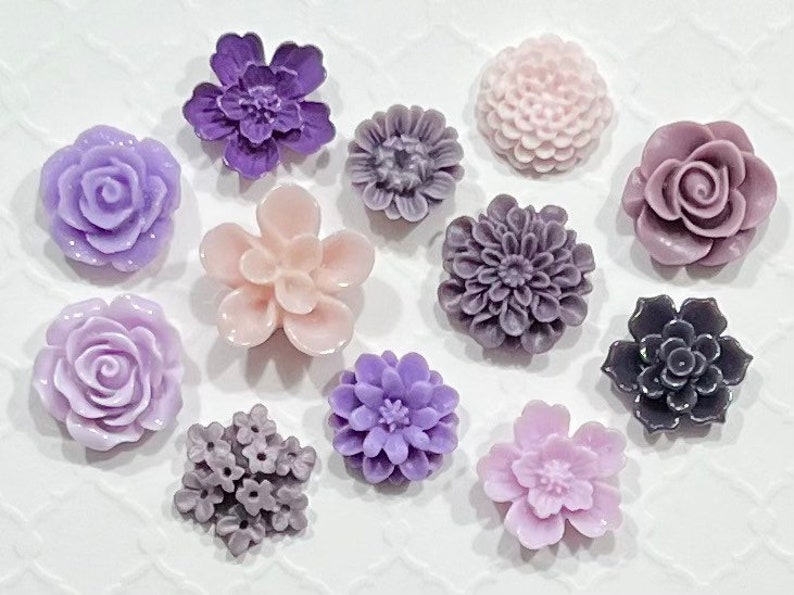 Flower Push Pins or Magnets Set in shades of Purple image 6