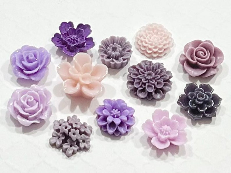 Flower Push Pins or Magnets Set in shades of Purple image 5