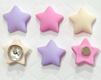 Puffy Stars Push Pins or Magnets - available in 8 color sets or make your own set- decorate cubicle, home office bling, decorative thumbtack