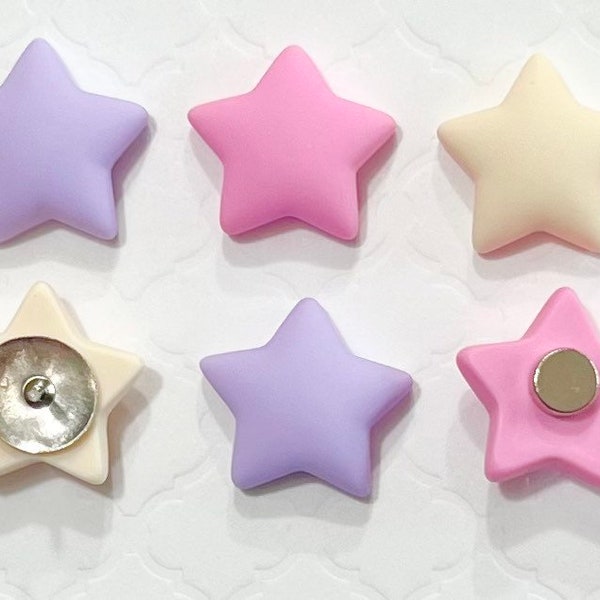 Puffy Stars Push Pins or Magnets - available in 8 color sets or make your own set- decorate cubicle, home office bling, decorative thumbtack