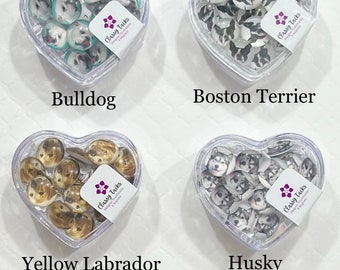 Designer Glass Push Pins Set - Dog Push Pins - 12 pieces per set, boston terrier decor, decorate cubicle, puppy thumbtacks