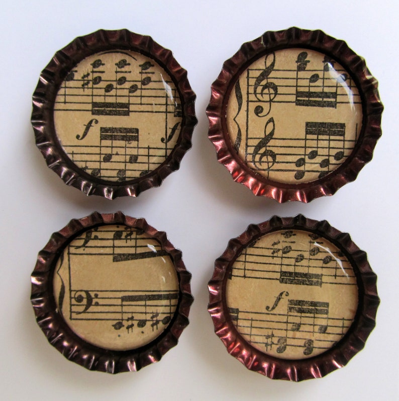 Vintage Sheet Music Bottlecap Magnet Set
