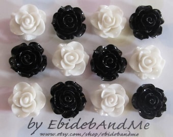 Push Pins or Magnets Set in Black and White Roses