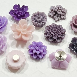 Flower Push Pins or Magnets Set in shades of Purple image 2