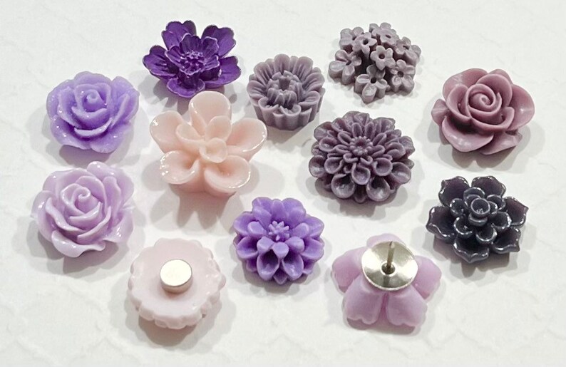 Flower Push Pins or Magnets Set in shades of Purple image 2