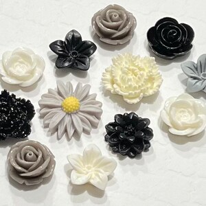 Flower Push Pins or Magnets Set in Black, White & Grey image 4