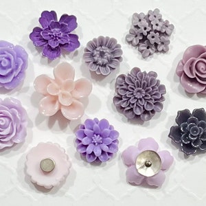 Flower Push Pins or Magnets Set in shades of Purple image 7