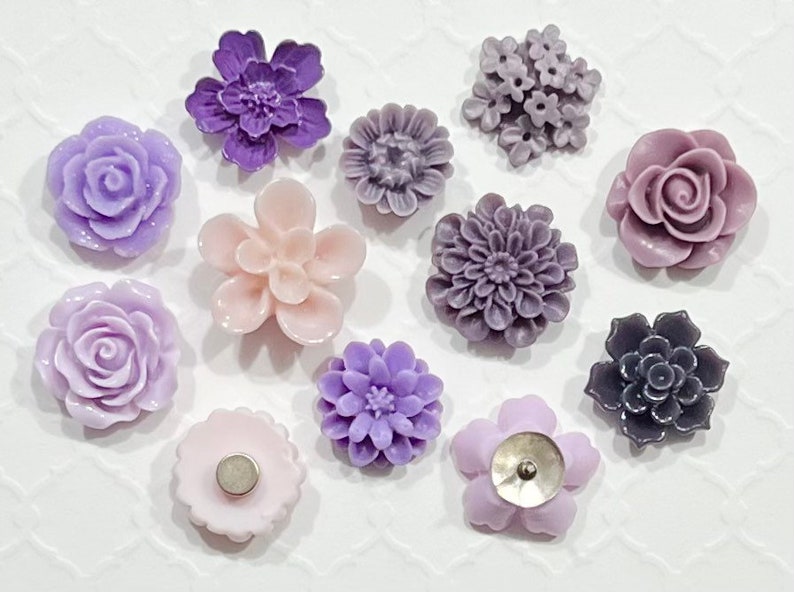 Flower Push Pins or Magnets Set in shades of Purple image 7