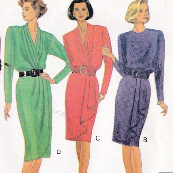 Dress Pattern Size 6 8 10 Extended Shoulders, Mock Sarong Overlay, Pleated or Jewel Neck, Straight Dress Easy Butterick Sewing Pattern 5102