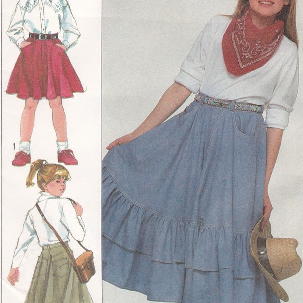 Girls' Skirt Patterns Girls' Size 10 12 14 Full Circle Western Style Ruffled Fly Front Zipper Denim Skirts Simplicity Sewing Pattern 8322