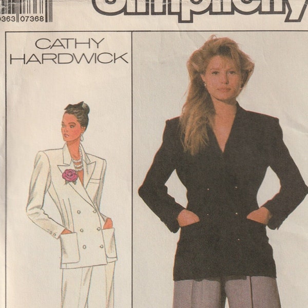 Suit Jacket & Pants Pattern Size 14 Lined Double Breasted Jacket and Wide Leg Suit Pants Cathy Hardwick 1980s Simplicity Sewing Pattern 8857