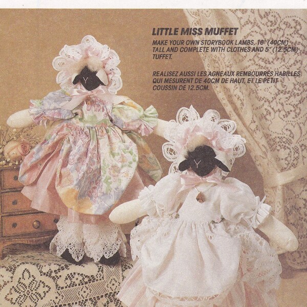 Lamb Dolls Pattern 16" Tall Lambs with Dresses, Pantaloons, Bonnet, Shoes & Tuffet Decorative Sheep McCall's Sewing Pattern 6919 Uncut