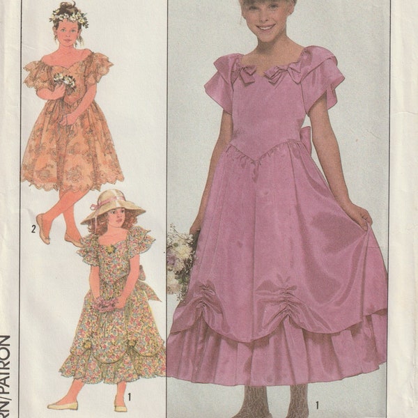 Girls' Dress Pattern Child Size 10 12 14 Shaped Waist Full Skirt Gunne Sax Dress Designer Jessica McClintock Simplicity Sewing Pattern 8462