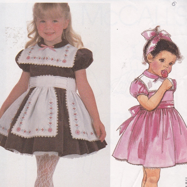 Girl Dress, Apron, Slip, Collar Patterns Child Size 6 Special Occasion Flower Girl Embroidered Dresses McCall's Sewing Pattern 2181 Uncut